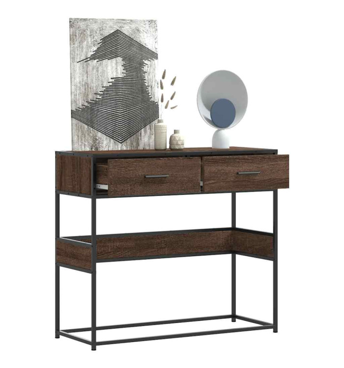 Table console chêne marron 90x35x80 cm bois d'ingénierie | Mobilier & Déco