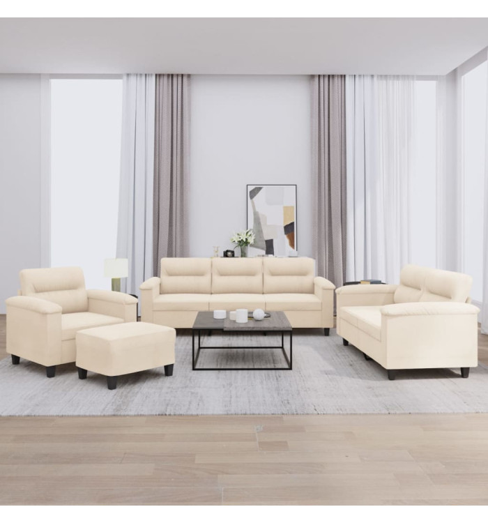 Ensemble de canapés 4 pcs avec coussins beige tissu microfibre | Mobilier & Déco