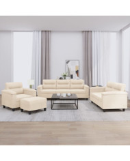 Ensemble de canapés 4 pcs avec coussins beige tissu microfibre | Mobilier & Déco