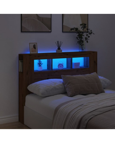 Tête de lit à LED chêne artisanal 140x18,5x103,5 cm | Mobilier & Déco