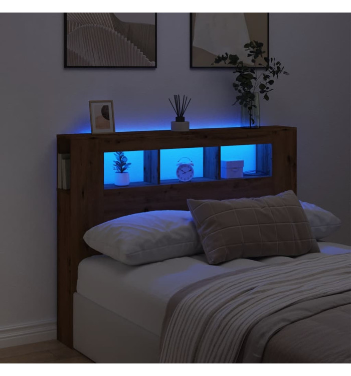Tête de lit à LED chêne artisanal 140x18,5x103,5 cm | Mobilier & Déco