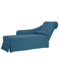 Fauteuil long avec traversin et accoudoir droit bleu velours | Mobilier & Déco