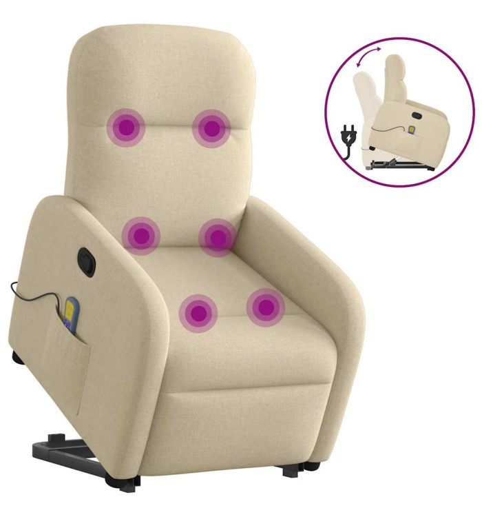 Fauteuil inclinable de massage Crème Tissu | Mobilier & Déco