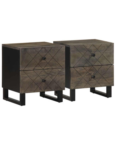 Tables de chevet 2 pcs noir 40x33x46 cm bois de manguier solide | Mobilier & Déco