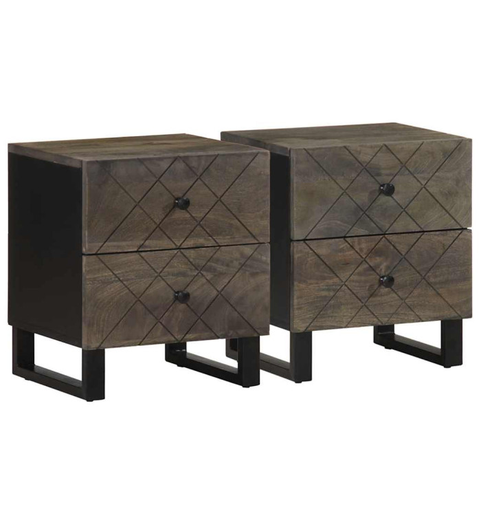 Tables de chevet 2 pcs noir 40x33x46 cm bois de manguier solide | Mobilier & Déco