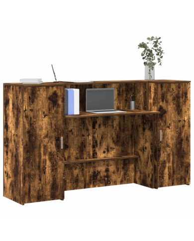 Bureau de réception chêne fumé 180x50x103,5cm bois d'ingénierie | Mobilier & Déco