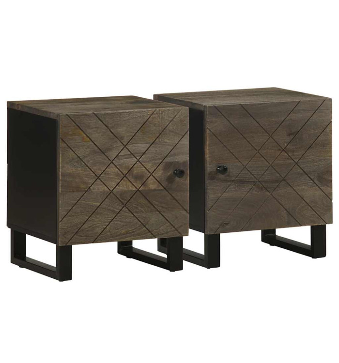 Tables de chevet 2 pcs noir 40x33x46 cm bois de manguier solide | Mobilier & Déco
