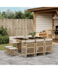 Ensemble à manger de jardin et coussins 11 pcs beige poly rotin | Mobilier & Déco