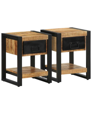 Tables de chevet 2 pcs bois de manguier massif brut | Mobilier & Déco