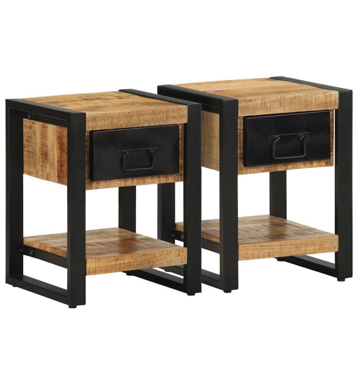 Tables de chevet 2 pcs bois de manguier massif brut | Mobilier & Déco