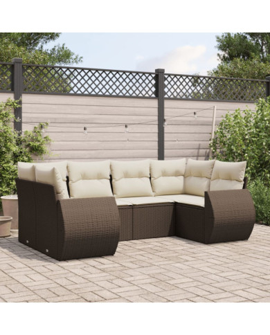 Salon de jardin avec coussins 6 pcs marron résine tressée | Mobilier & Déco