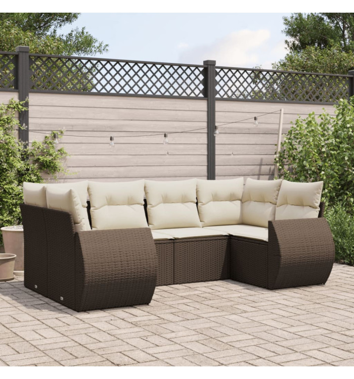 Salon de jardin avec coussins 6 pcs marron résine tressée | Mobilier & Déco