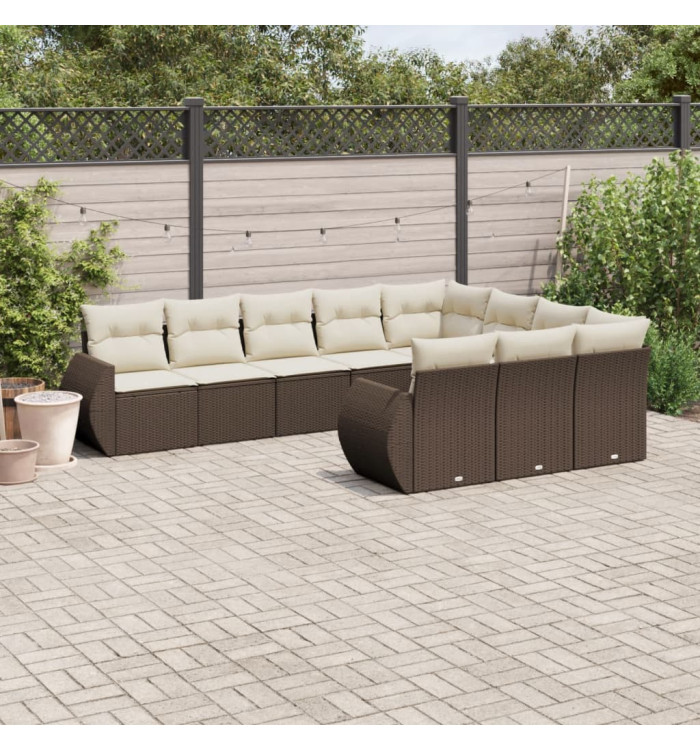 Salon de jardin 10 pcs avec coussins marron résine tressée | Mobilier & Déco