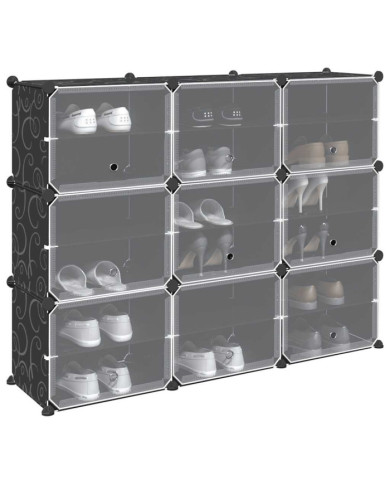 Cubes de rangement 9 pcs avec portes noir PP | Mobilier & Déco