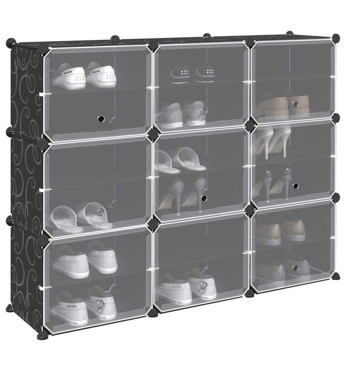 Cubes de rangement 9 pcs avec portes noir PP | Mobilier & Déco