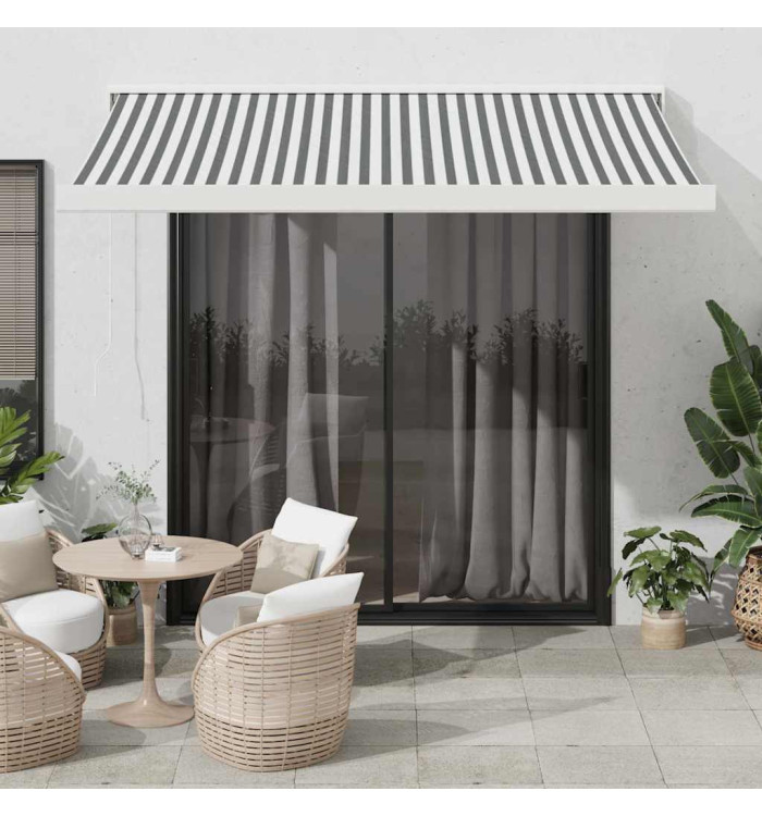 Auvent rétractable anthracite et blanc 3,5x2,5m tissu/aluminium | Mobilier & Déco