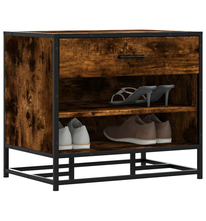 Banc à chaussures chêne fumé bois d'ingénierie et métal | Mobilier & Déco