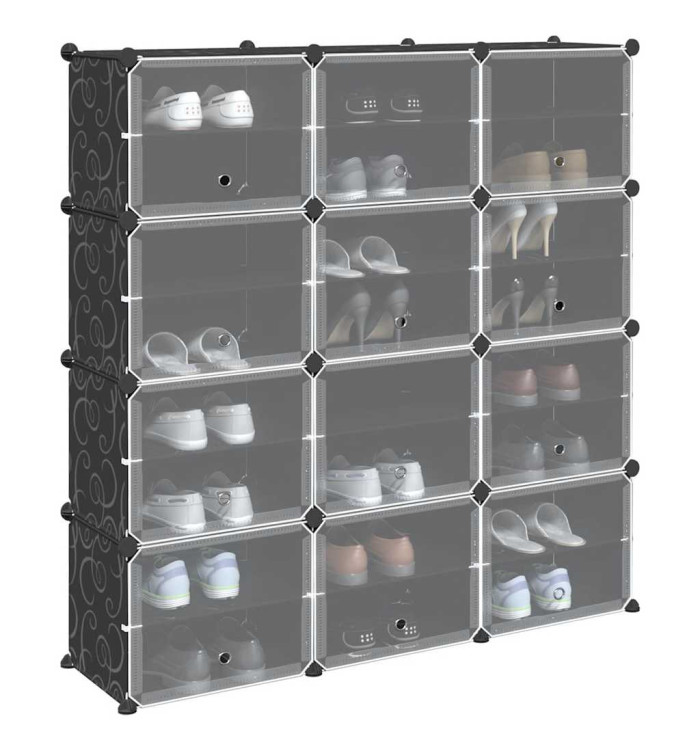 Cubes de rangement 12 pcs avec portes noir PP | Mobilier & Déco