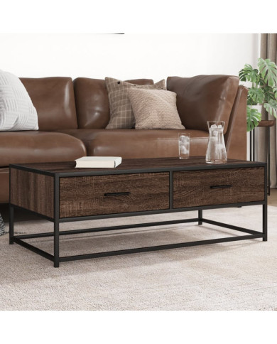 Table basse chêne marron 100x50x35cm bois d'ingénierie et métal | Mobilier & Déco
