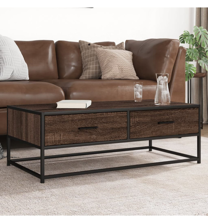 Table basse chêne marron 100x50x35cm bois d'ingénierie et métal | Mobilier & Déco