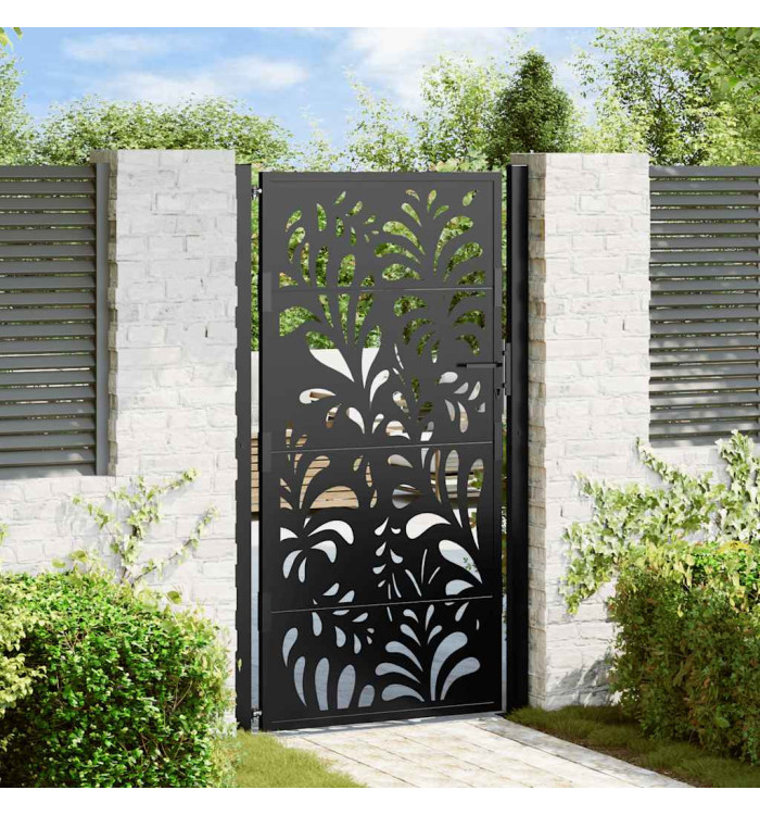 Portail de jardin noir 105x180 cm acier conception de vagues | Mobilier & Déco