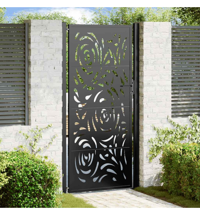 Portail de jardin noir 105x205 cm acier conception de flamme | Mobilier & Déco