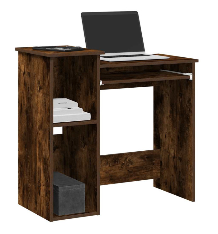 Bureau avec étagères chêne fumé 84x40x78 cm bois d'ingénierie | Mobilier & Déco