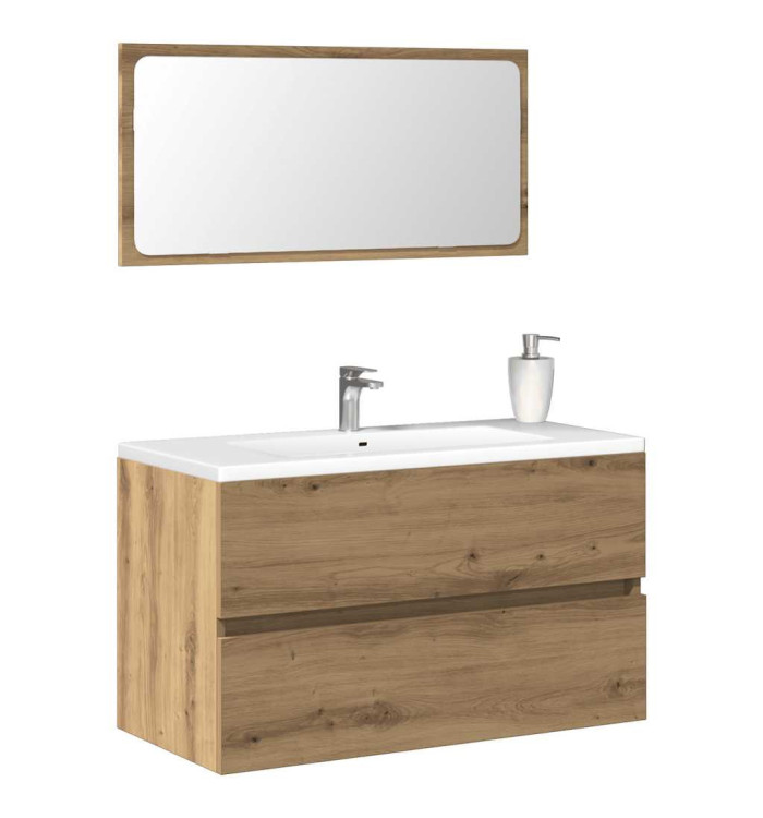 Armoire de salle de bain avec miroir chêne artisanal | Mobilier & Déco