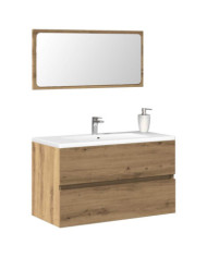 Armoire de salle de bain avec miroir chêne artisanal | Mobilier & Déco