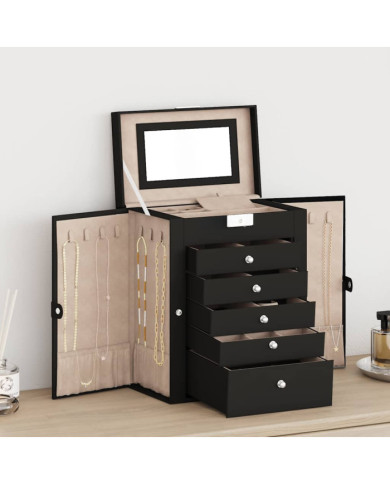 Boîte à bijoux 6 niveaux avec miroir verrouillable noir | Mobilier & Déco