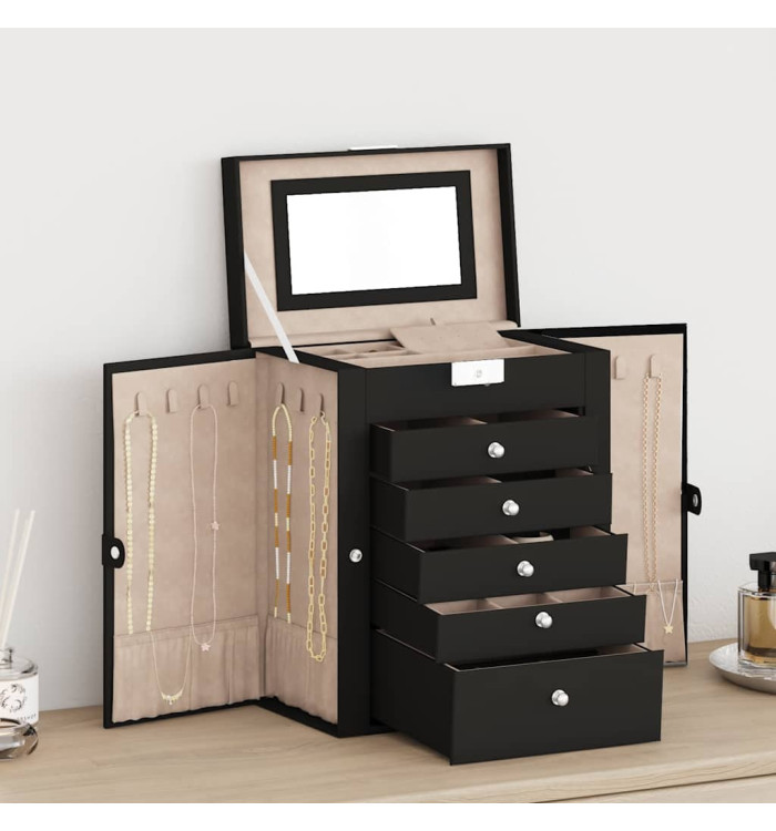Boîte à bijoux 6 niveaux avec miroir verrouillable noir | Mobilier & Déco