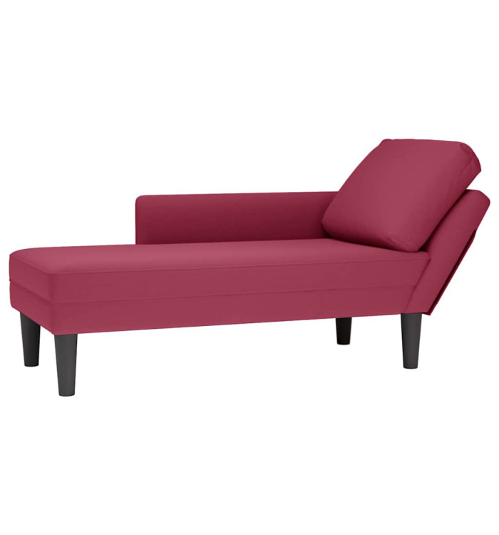 Fauteuil long avec coussin et accoudoir droit rouge bordeaux | Mobilier & Déco