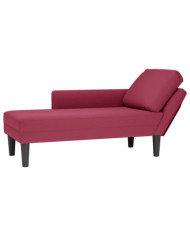 Fauteuil long avec coussin et accoudoir droit rouge bordeaux | Mobilier & Déco