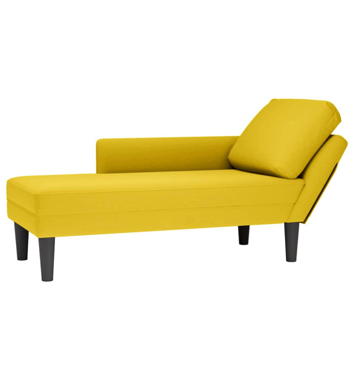 Fauteuil long avec coussin et accoudoir droit jaune velours | Mobilier & Déco
