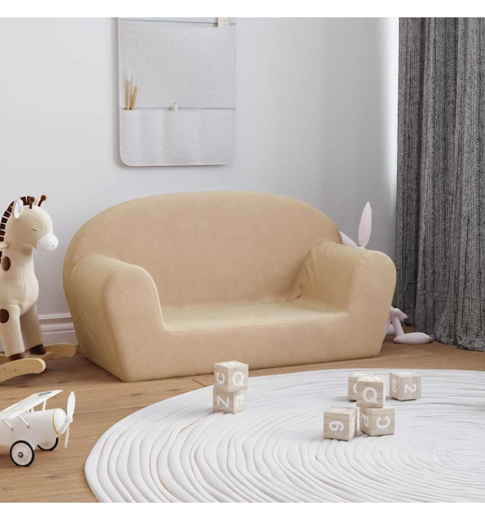 Canapé pour enfants 2 places crème peluche douce | Mobilier & Déco