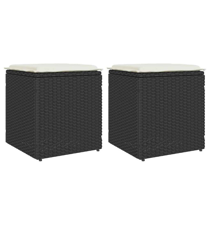 Tabourets jardin coussins 2 pcs noir 40x40x43 cm résine tressée | Mobilier & Déco