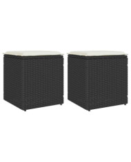 Tabourets jardin coussins 2 pcs noir 40x40x43 cm résine tressée | Mobilier & Déco