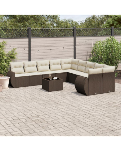 Salon de jardin et coussins 11 pcs marron résine tressée | Mobilier & Déco