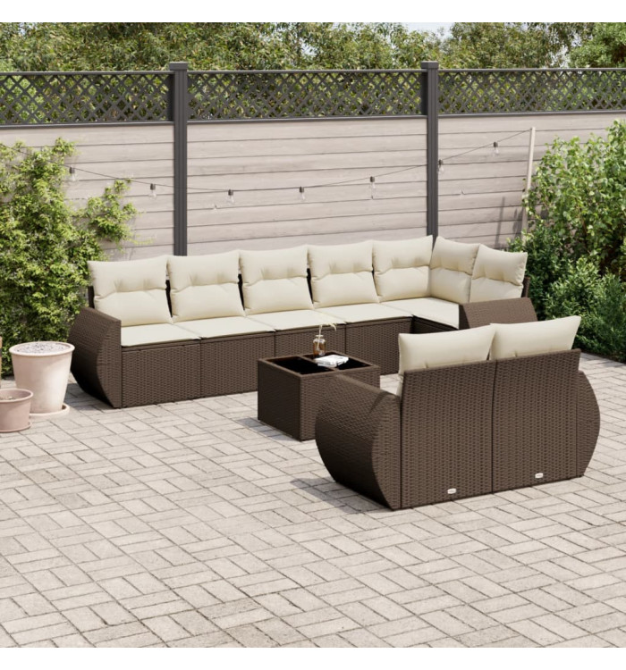 Salon de jardin avec coussins 9 pcs marron résine tressée | Mobilier & Déco