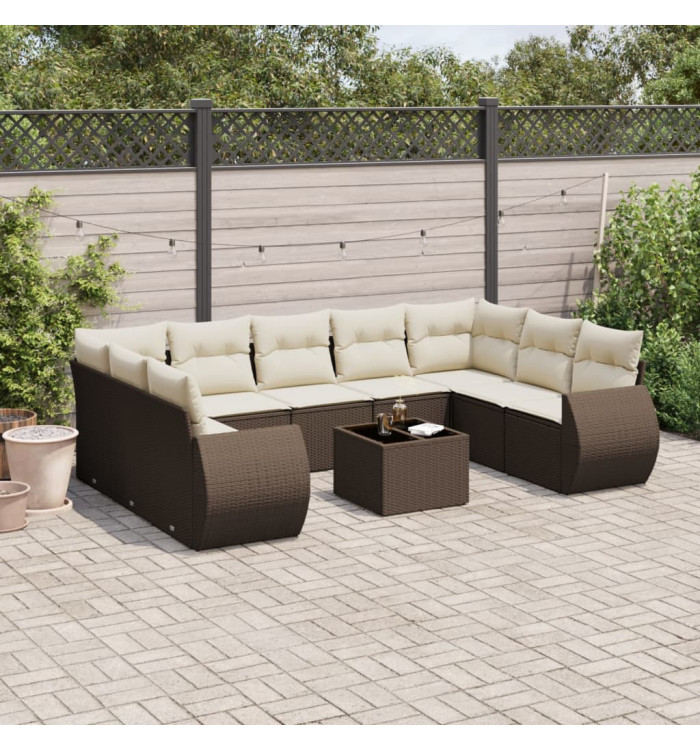 Salon de jardin 10 pcs avec coussins marron résine tressée | Mobilier & Déco