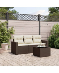 Salon de jardin 4 pcs avec coussins marron résine tressée | Mobilier & Déco
