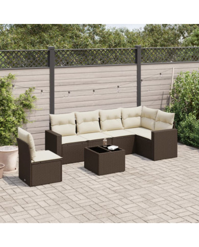 Salon de jardin avec coussins 7 pcs marron résine tressée | Mobilier & Déco