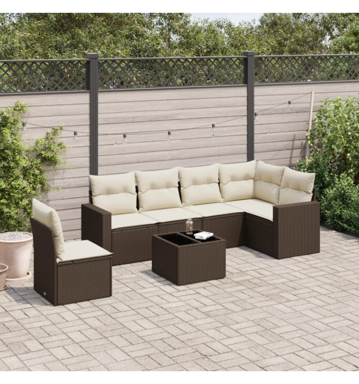 Salon de jardin avec coussins 7 pcs marron résine tressée | Mobilier & Déco