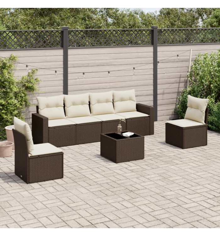 Salon de jardin avec coussins 7 pcs marron résine tressée | Mobilier & Déco