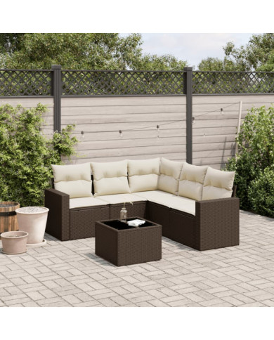 Salon de jardin avec coussins 6 pcs marron résine tressée | Mobilier & Déco