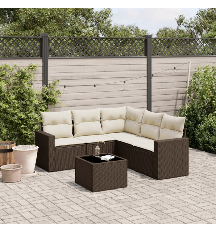 Salon de jardin avec coussins 6 pcs marron résine tressée | Mobilier & Déco