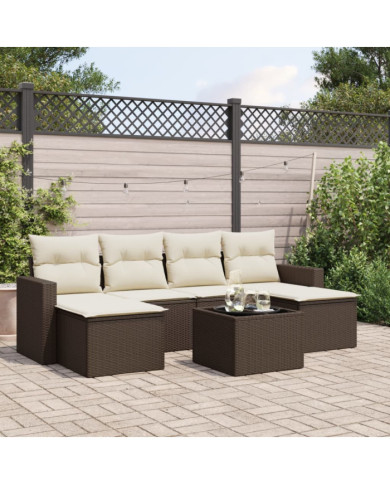 Salon de jardin avec coussins 7 pcs marron résine tressée | Mobilier & Déco