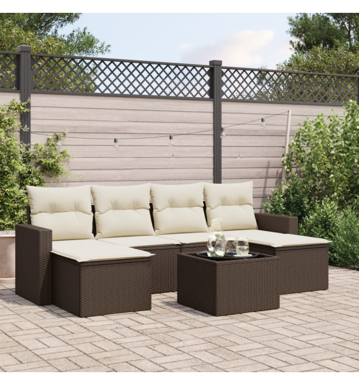 Salon de jardin avec coussins 7 pcs marron résine tressée | Mobilier & Déco