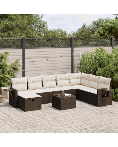 Salon de jardin avec coussins 9 pcs marron résine tressée | Mobilier & Déco