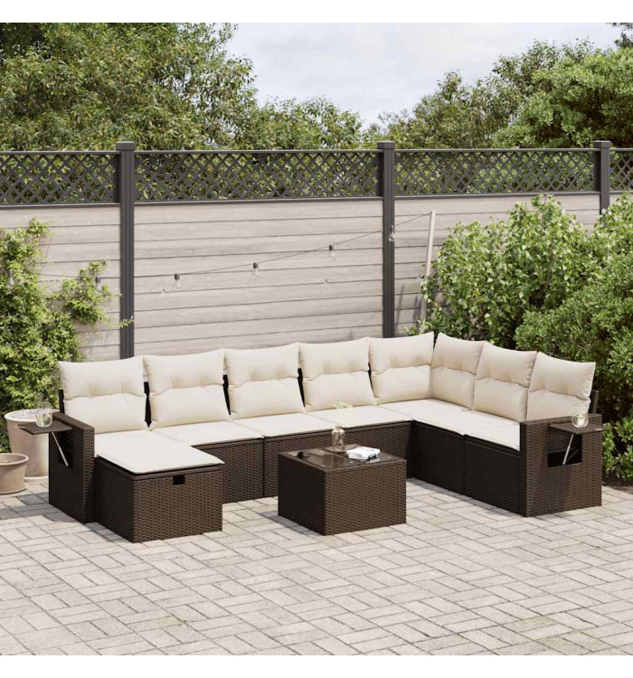 Salon de jardin avec coussins 9 pcs marron résine tressée | Mobilier & Déco